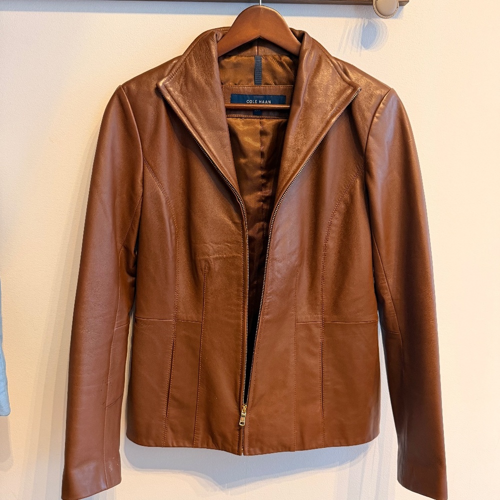 Cole Haan Brown Real Genuine Leather Jacket